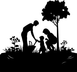 Naklejka na ściany i meble Planting tree illustration silhouette
