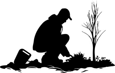 Planting tree illustration silhouette