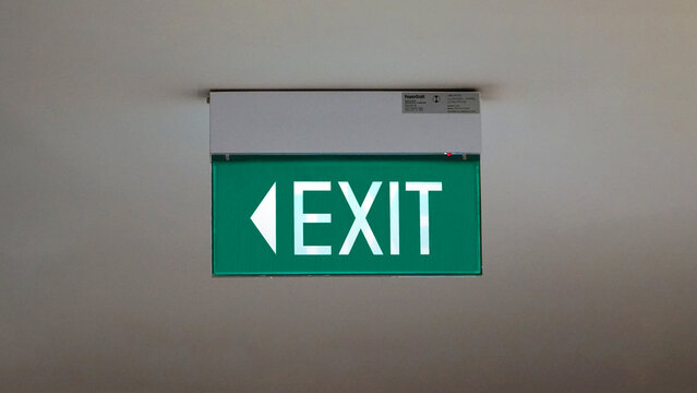 Exit sign in the office. Jakarta, 28 June 2023  