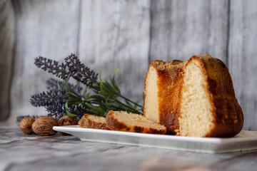 fresh cut cake decorative on a plate