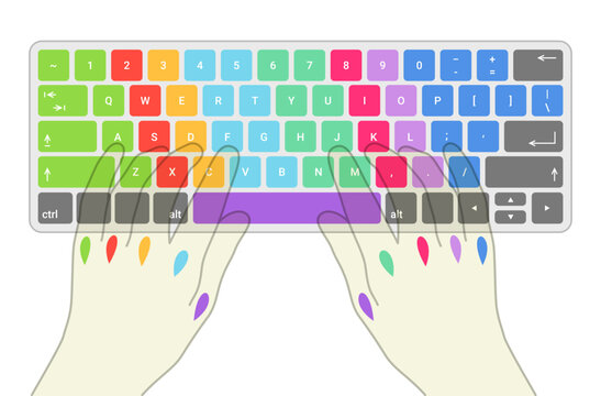 Keyboard typing scheme learning touch type practice training optimal hands position vector flat