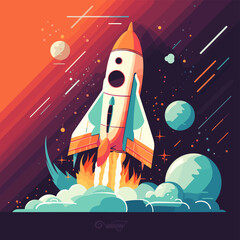 Naklejka premium Rocketship launch illustration