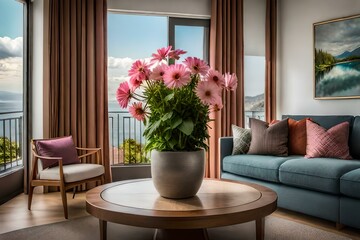 living room with flowers