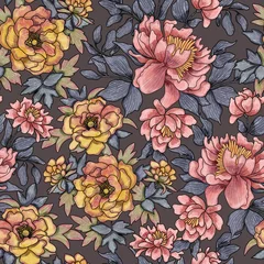 Möbelaufkleber Seamless floral pattern with bright colorful flowers and leaves. Watercolor flowers. Elegant template for fashion prints. Watercolor drawing. Ornament for clothes, accessories, textiles and interior © Elli