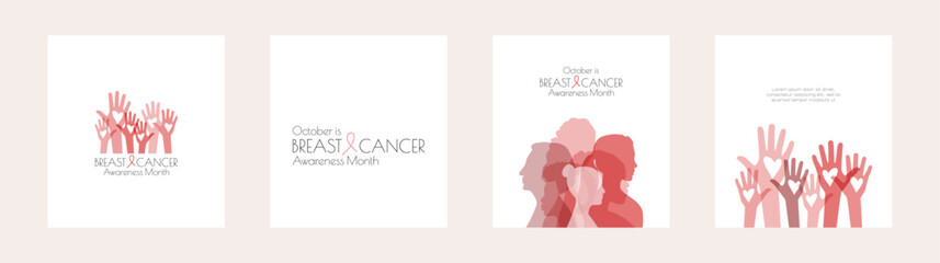 Breast Cancer Awareness Month card set. Modern concept.