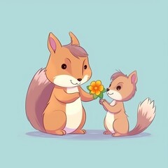 
Postcard baby animal gives a flower to mom.
illustrative minimalistic image. Concept: happy mother's day, expression of love and appreciation Generative AI