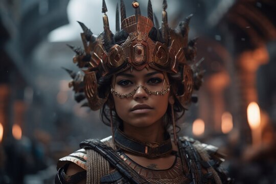 Portrait of a aztec woman warrior