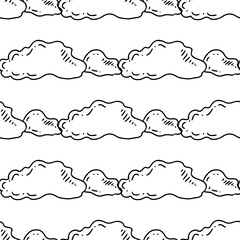 Simple sketch line style element. Doodle cute ink pen cloud seamless  pattern. Eco concept.