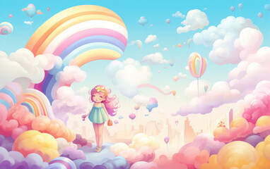 child with balloons iilustration AI Generative