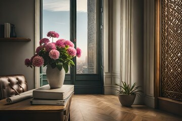 living room with flowers