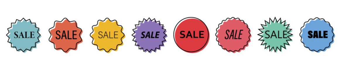 Set of Sale Badges. Colorful labels and stickers. Sale sticker. Vector illustration