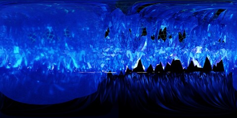 3D Illustration; Computer-generated imagery;  CGI modeling; HDRI; 360&ordm; view panoramic; diamond iced blue cavern interior