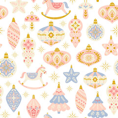 Seamless pattern with christmas balls in pastel colors