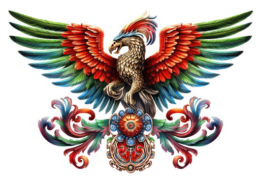 Mexican style eagle drawing isolated on white background. Generated by AI.