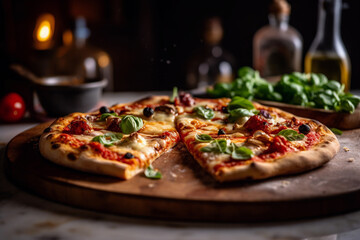 Obraz na płótnie Canvas Hot tasty pizza with melting cheese in restaurant