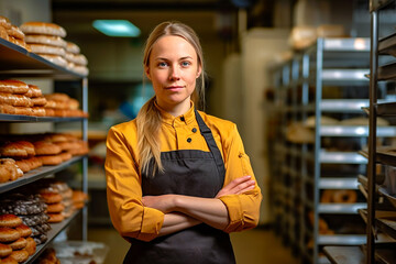 Fototapeta premium Smiling saleswomen at the bakery. AI generative.