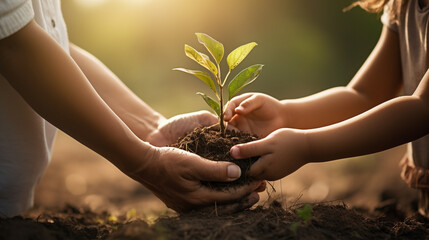 young and old people holding plant.