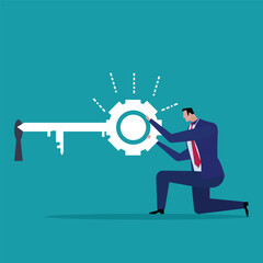 The key to success leads to goals. Secret keys or goals to career goals Businessman set to unlock keys successfully