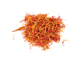 Dried saffron spice isolated on white background.