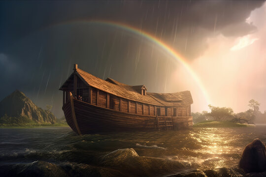 Arche Noah mit Regenbogen - Generative AI