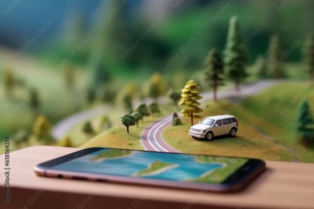 Poster point direction mobile travel gps phone navigation location map position. generative ai.