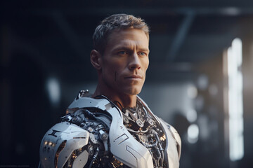 Highly detailed portrait of male cyborg