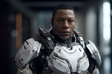 Highly detailed portrait of male cyborg