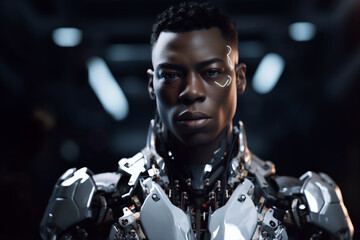Highly detailed portrait of male cyborg