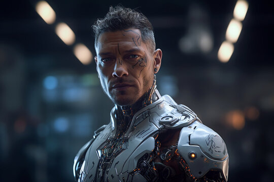 Highly detailed portrait of male cyborg