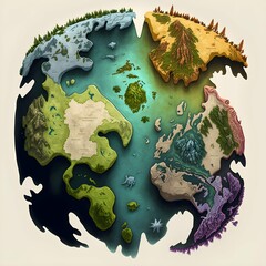 fantasy world map 4 continents Diverse biomes 