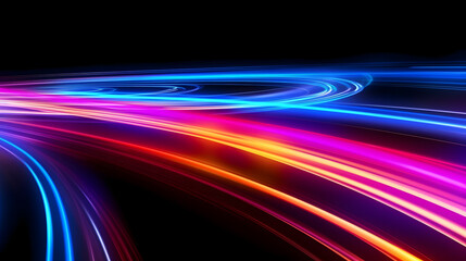 abstract motion loop, Colorful light trails with motion effect. Illustration of high speed light effect on black background. generative ai