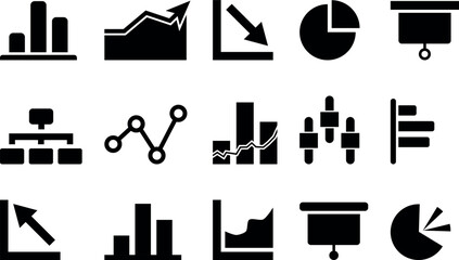 Simple set of diagram, charts and graphs related vector icons collection for your design, web site. Growth up vector, bar chart, graph, negative, histogram, big data, flowchart vector ilustration. 
