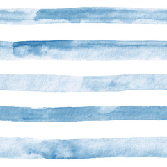 Watercolor stripes in light blue. Seamless pattern.  - 618167215