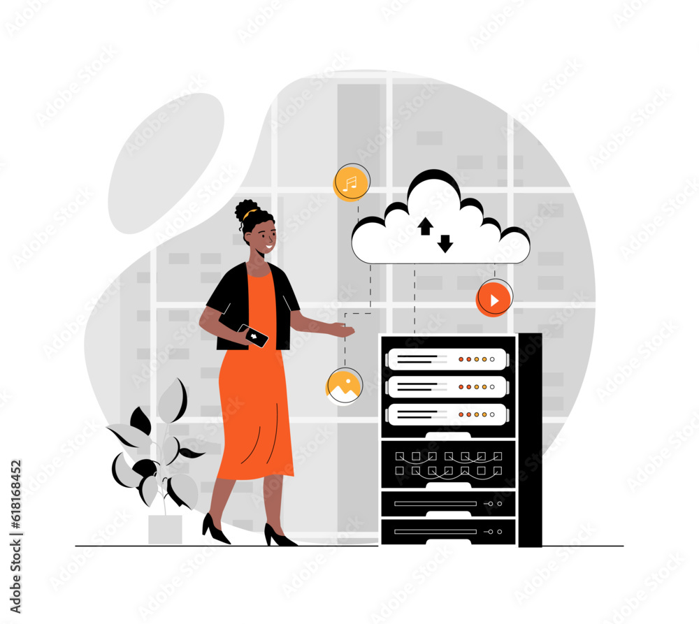 Poster cloud technology, remote data storage, data center, remote database, data server, cloud computing, s
