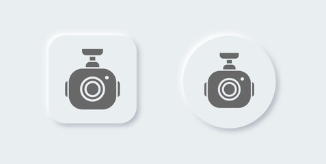 Dash cam solid icon in neomorphic design style. Car camera signs vector illustration.