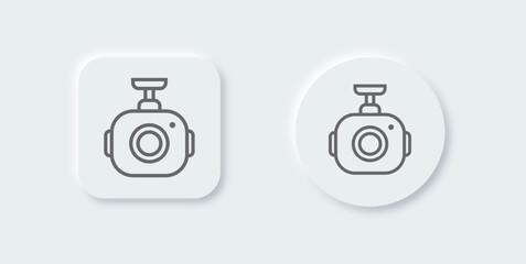 Dash cam line icon in neomorphic design style. Car camera signs vector illustration.