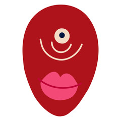 Red Funny bizarre alien with one eye and big lips. Illustration in a modern childish hand-drawn style