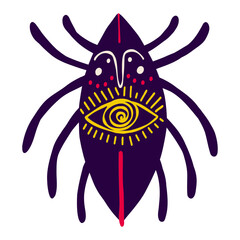 Cute creepy spider with ethical ornaments . Illustration in a modern childish hand-drawn style