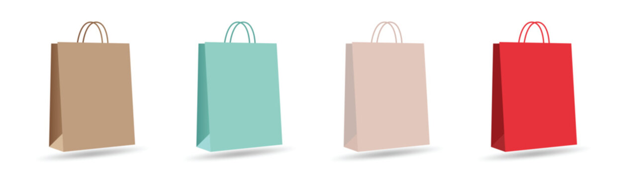 Paper Shopping bag mockups on  isolated white background. Realistic 3d mockup of paper bags.