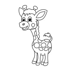 Funny giraffe cartoon characters vector illustration. For kids coloring book.