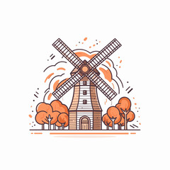 Windmill building vector icon illustration