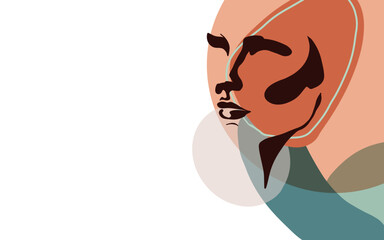 Minimalist silhouette of a girls or womens face decorated with abstract colorful forms. Good for beauty products promotion