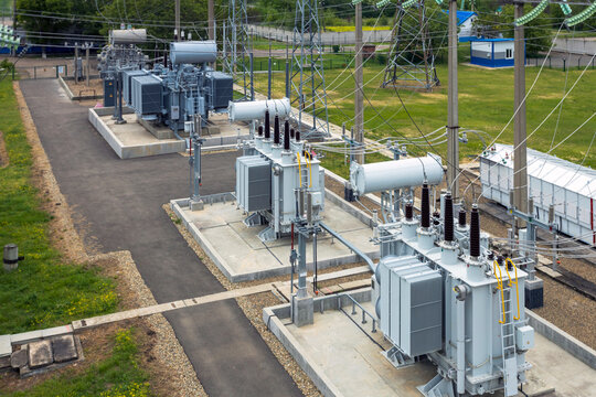 Transformers, switches, insulators: equipment used to step up or step down voltage in a high voltage power plan