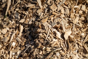 pile of wood chips and a compost in a community garden in australia