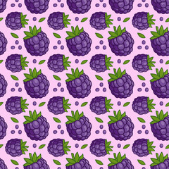 Seamless pattern with blackberries. Vector background with wild berry for textiles and decor
