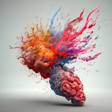 Art of a human brain exploding with knowledge and creativity. generative ai.