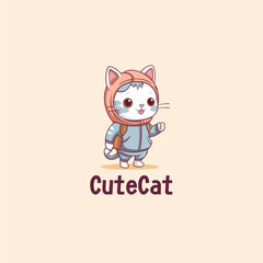 cute adorable cartoon cat wearing a jacket with pastel colors. cat wearing jacket mascot logo vector illustration