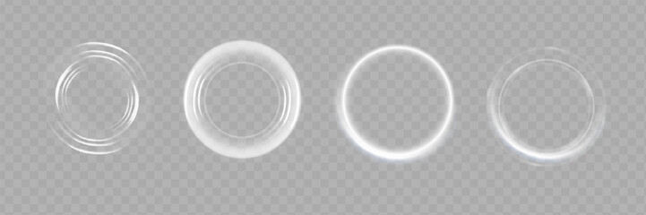 Light circle white swirl. Curved white line light effect. Darkening of the moon. Flash vector semicircle and spark light effect. Glowing white speed circle portal on the road. Podium - obrazy, fototapety, plakaty