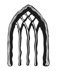 English interlaced gothic window tracery stylized drawing. Architectural element; medieval cathedral arches