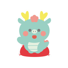 座布団に座って挨拶をする辰（龍）